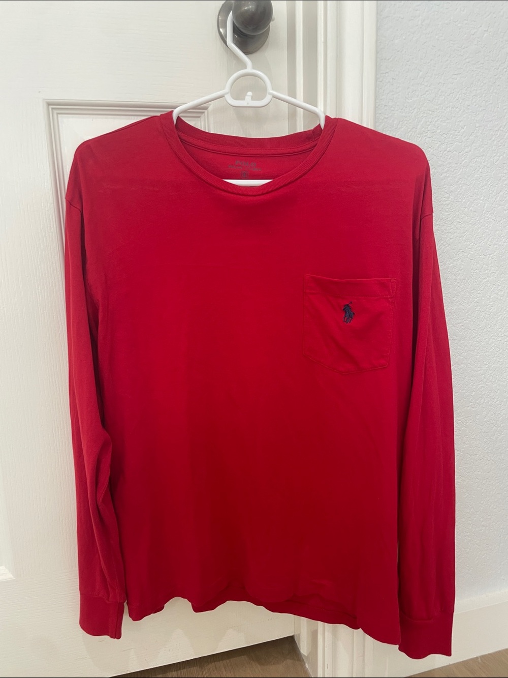 Polo by Ralph Lauren Red Long-Sleeve Pocket Tee with Navy Pony